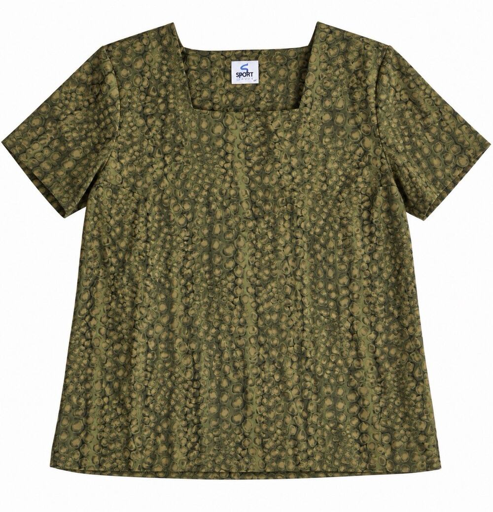 Sport Savvy Women’s Large Olive Green Abstract Print Short Sleeve Blouse Top